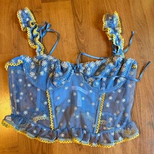 Blue Floral Embroidered Women's Top